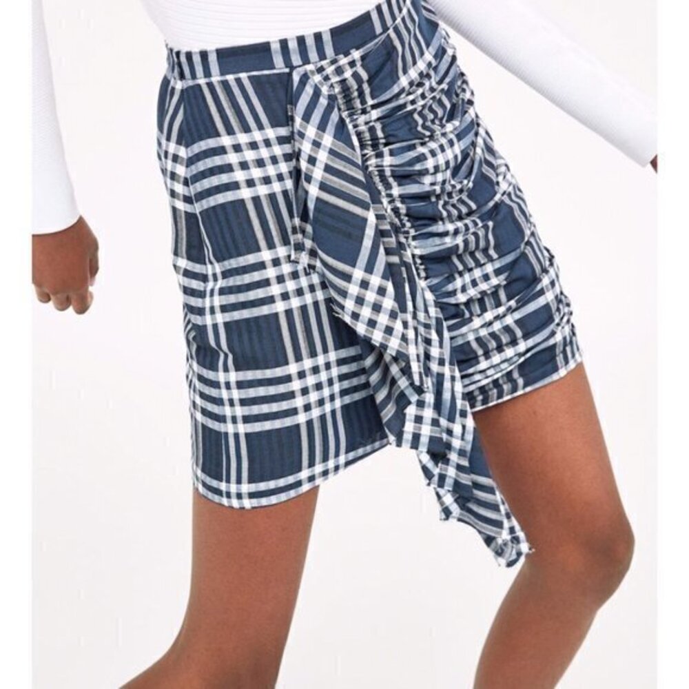 zara | blue and white plaid mini skirt | small